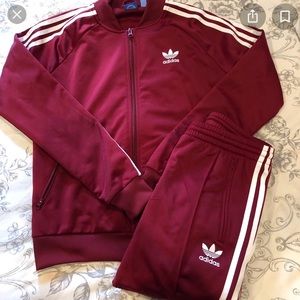 adidas maroon tracksuit womens